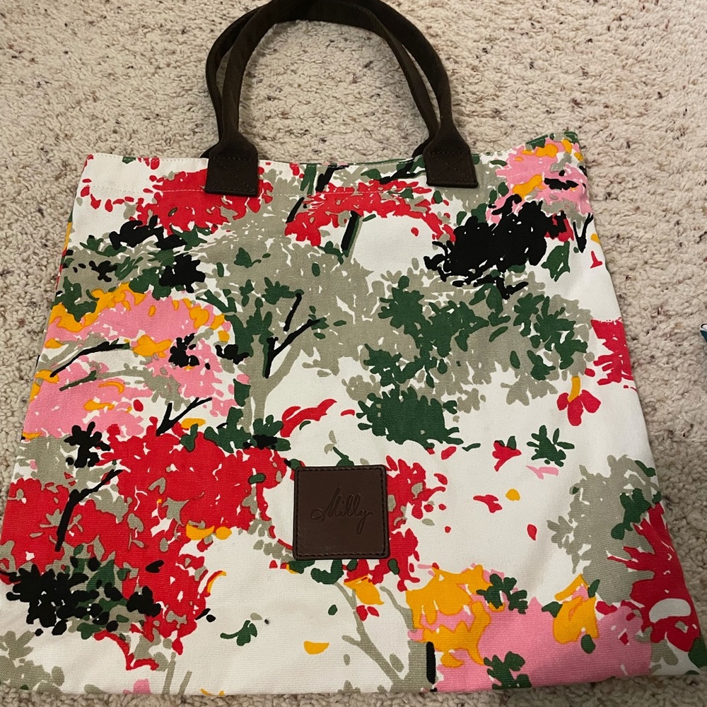 Milly White Floral Canvas Tote Bag - Cute